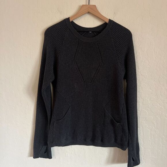Lululemon The Sweater The Better Crewneck Pointelle Knit Sweater 10 Washed Black - Picture 2 of 11